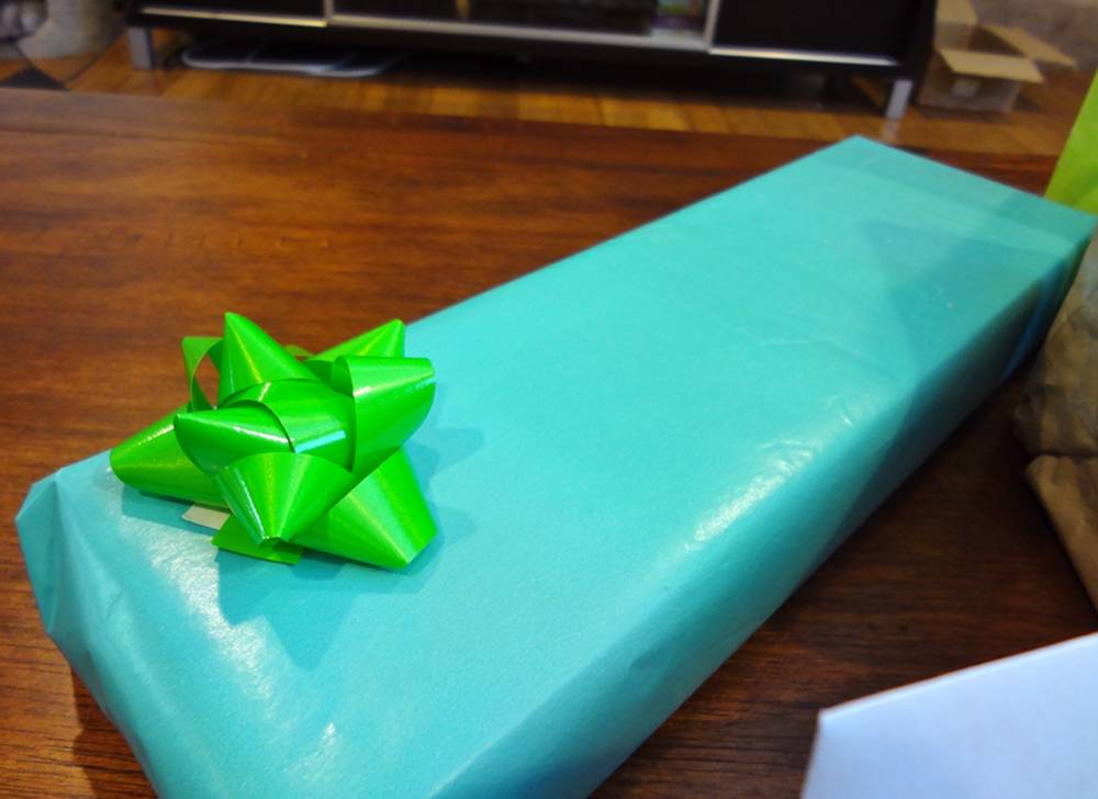 Close Up of Blue and Green Gift Wrapping